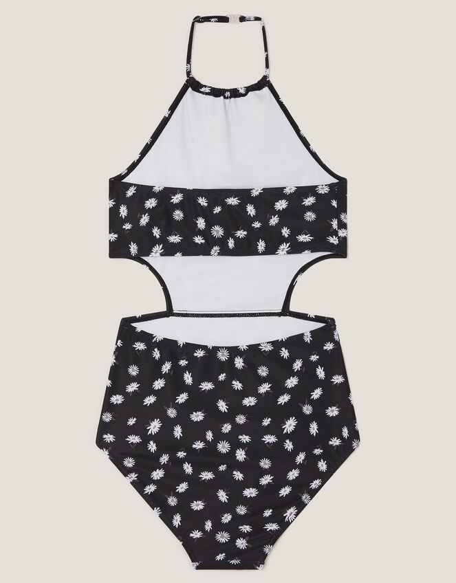 Daisy Cut-Out Halter Swimsuit, Black (BLACK), large