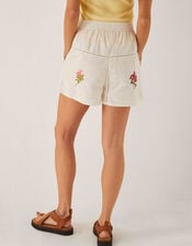 Luna Floral Embroidered Shorts, White (WHITE), large