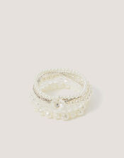 6-Pack Flower Pearl Beaded Bracelets, , large