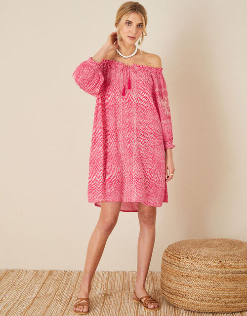 Anastasija Printed Off-Shoulder Dress, Pink (PINK), large