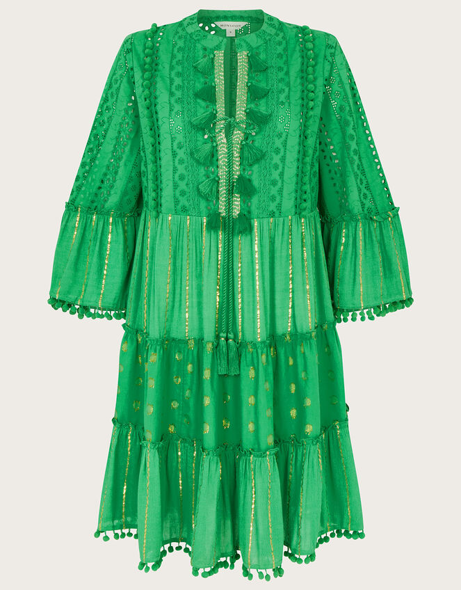 Metallic Tassel Kaftan Dress Green