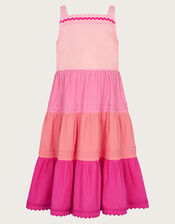 Ric Rac Colour Block Tiered Dress, Pink (PINK), large