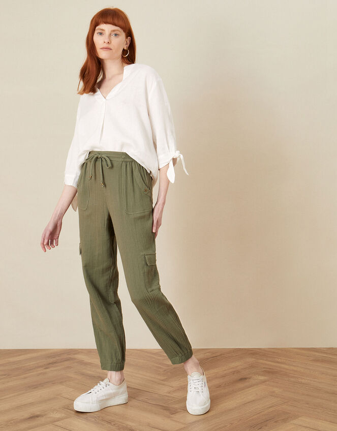 Herringbone Relaxed Joggers with Recycled Cotton Green
