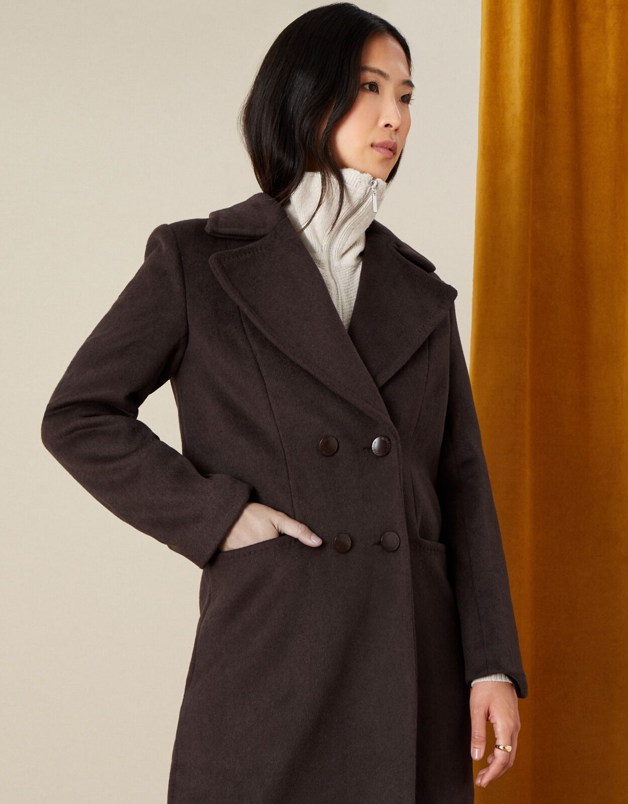 Bea Pea Coat in Wool Blend Brown Women s Coats Monsoon UK