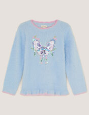 Embellished Butterfly Fluffy Jumper, Blue (BLUE), large