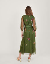 Reese Embellished Wrap Dress in Recycled Polyester, Green (GREEN), large
