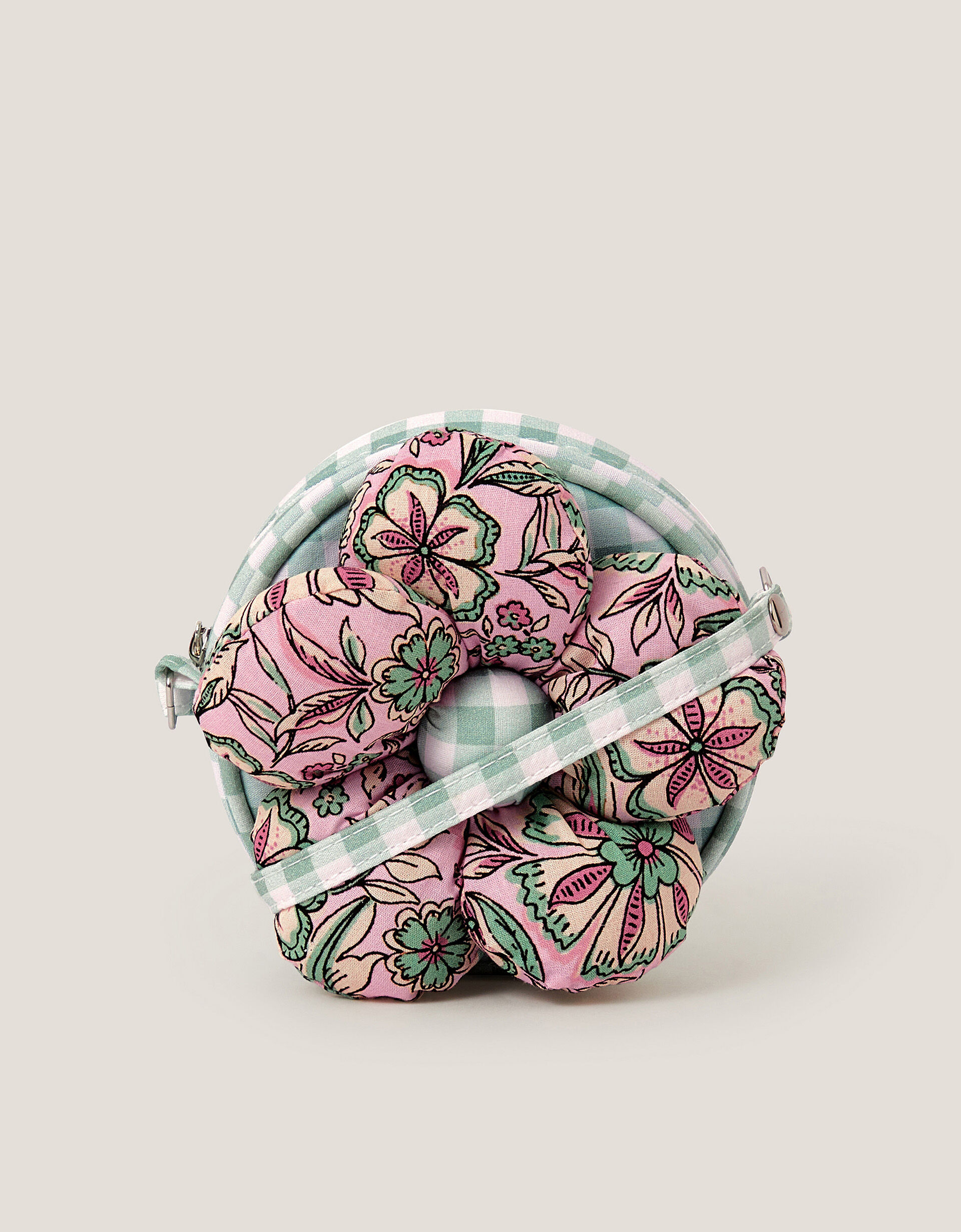 Flower Puff Round Gingham Bag