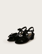 Velvet Sling Back Bow Mini Heels, Black (BLACK), large