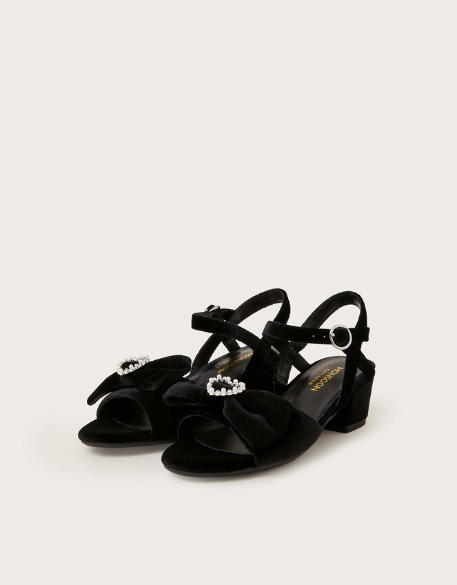 Velvet Sling Back Bow Mini Heels, Black (BLACK), large