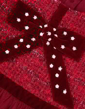 Baby Tweed Bow Disco Dress, Red (RED), large