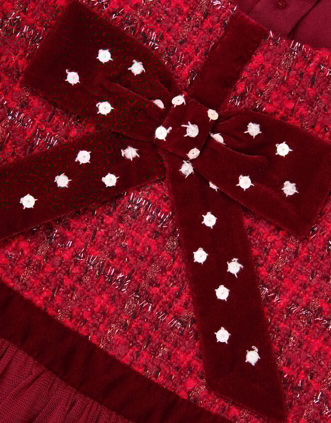 Baby Tweed Bow Disco Dress, Red (RED), large