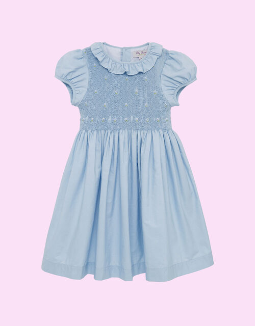 Trotters Willow Rose Hand Smocked Dress, Blue (CORNFLOWER), large