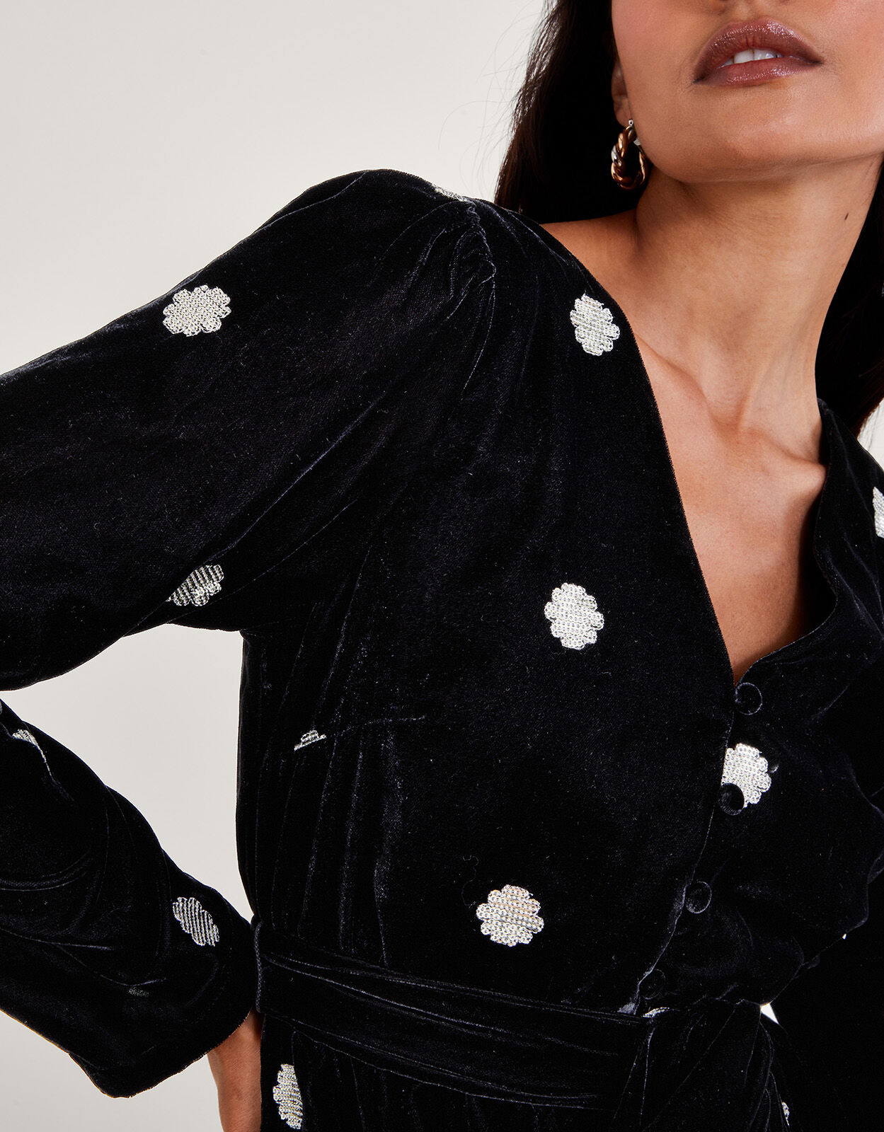 Viola Embellished Velvet Tea Dress Black