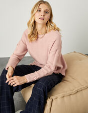 Honeycomb Stitch Button Sleeve Jumper, Pink (SOFT PINK), large