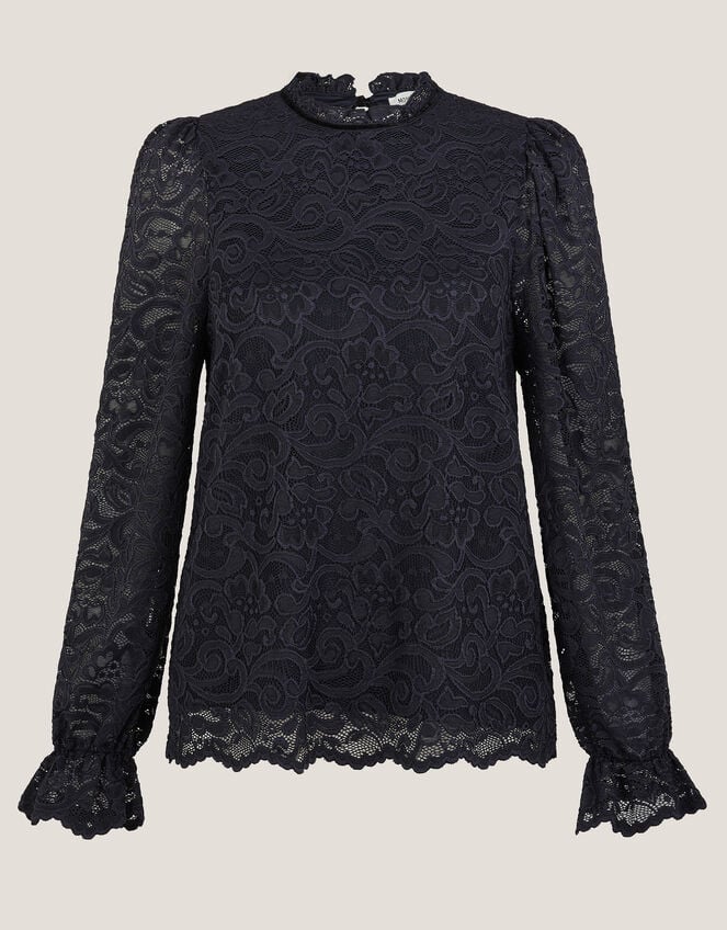 Larna Lace Long Sleeve Stretch Blouse, Blue (NAVY), large
