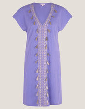 Jodie Tassel Beach Tunic Mini Dress, AMETHYST, large