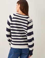 Lou Lace Stripe Jumper, Blue (NAVY), large
