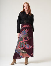 One Hundred Stars Crane Print Midi Skirt, Purple (PLUM), large