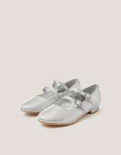 Metallic Double Strap Flats, Silver (SILVER), large