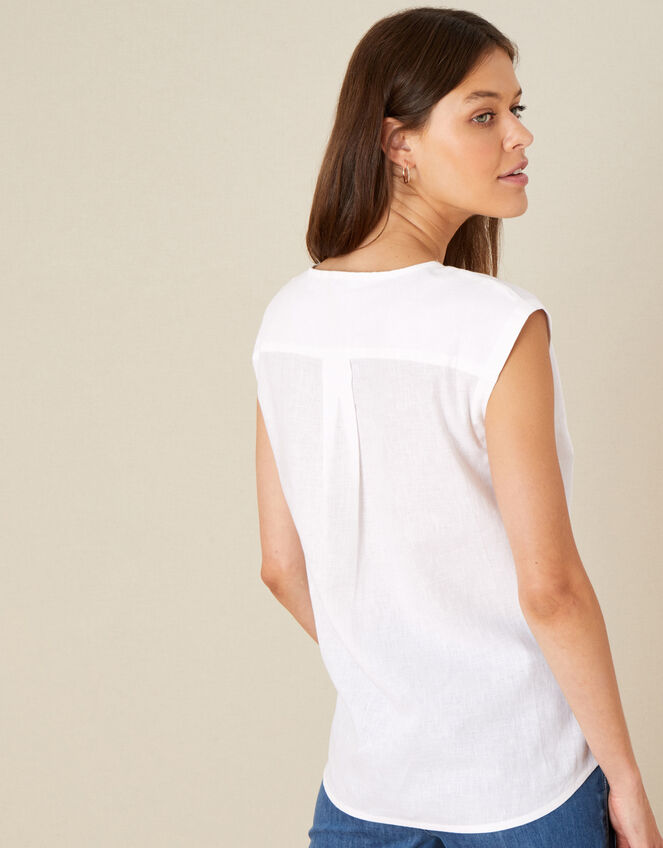 Sleeveless Top in Linen Blend, White (WHITE), large