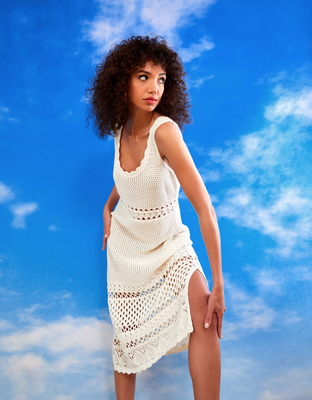 Cotton Crochet Stitch Dress Ivory