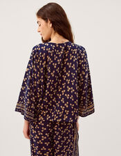 Clover Print Tassel Top, Blue (NAVY), large