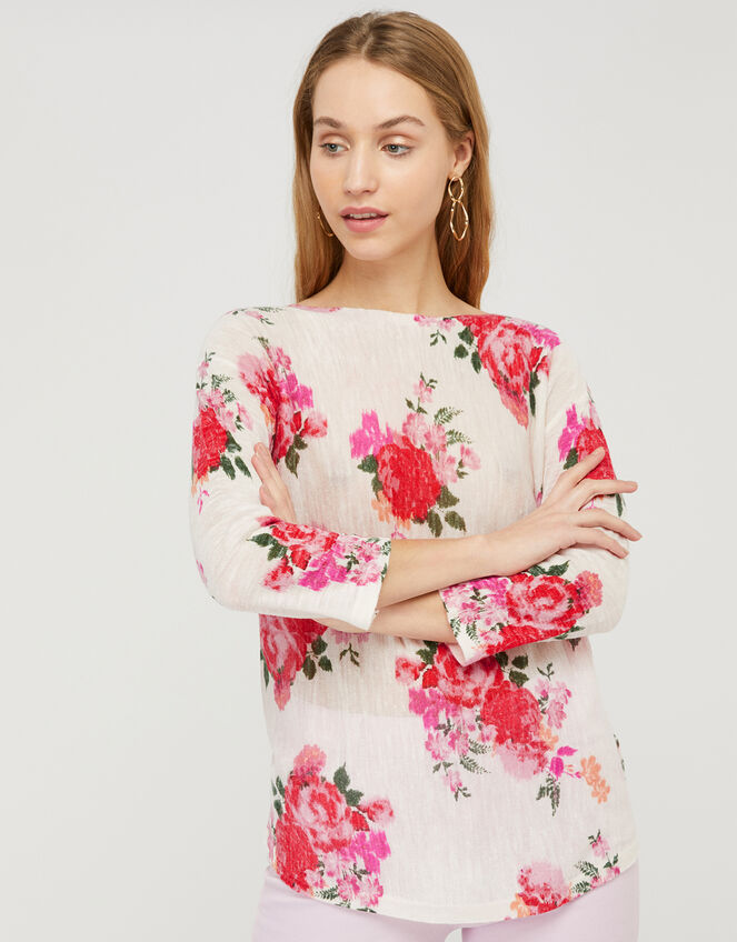 Leah Floral Jumper in Linen Blend, Multi (MULTI), large