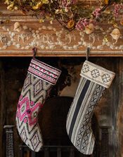 Embroidered Geometric Christmas Stocking, , large