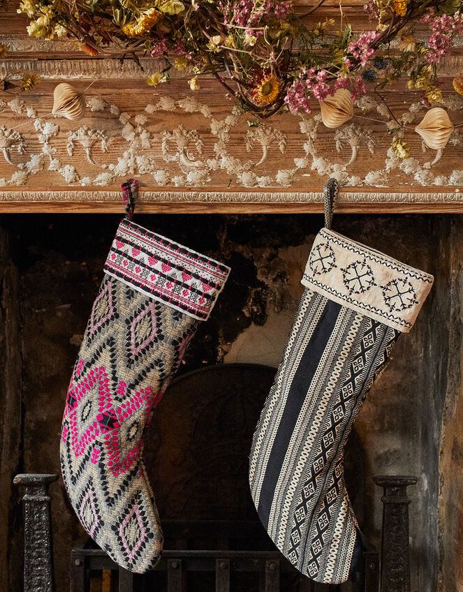 Embroidered Geometric Christmas Stocking, , large