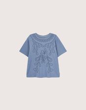 East Florence Floral Embroidered T-shirt, Blue (BLUE), large