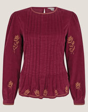 Mia Embroidered Corduroy Blouse, Red (CHERRY), large