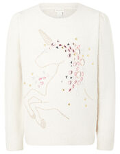 Embellished Unicorn Knit Jumper, Ivory (IVORY), large