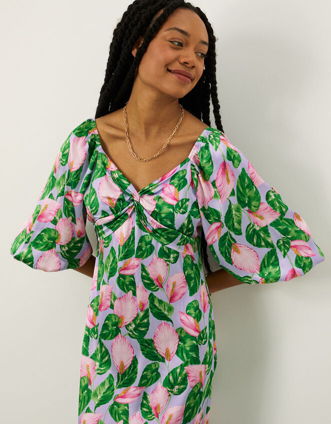 Lily Print Twist Dress with, Purple (LILAC), large