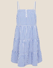 Gingham Dress in Pure Cotton, Blue (BLUE), large