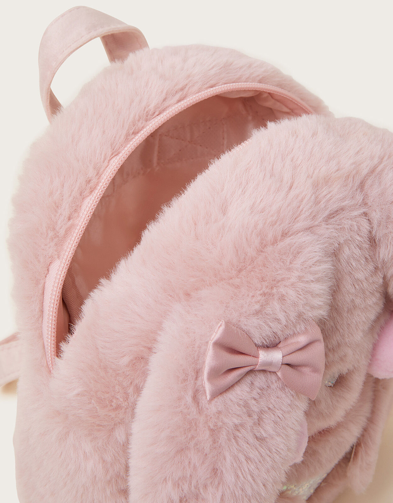 Furry pink bunny backpack shop