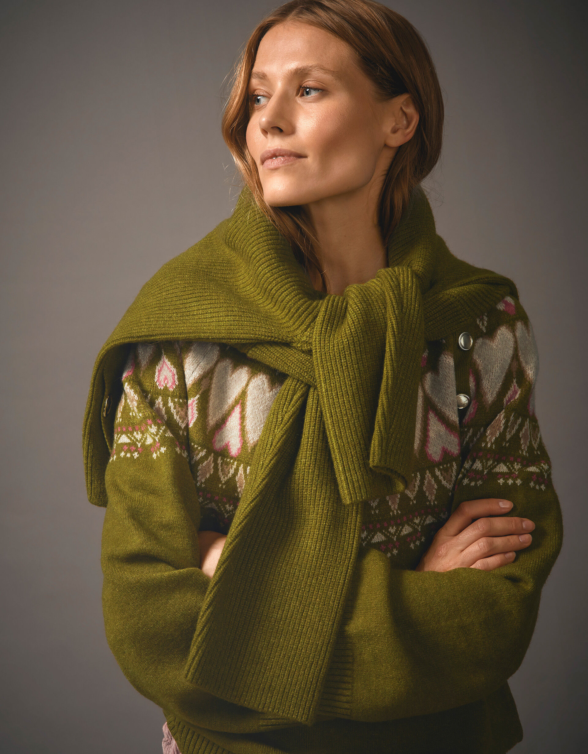 Paula Heart Fair Isle Knit Jumper Green