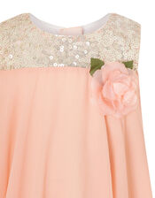 Baby Rosie Flared Dress with Corsage, Orange (CORAL), large