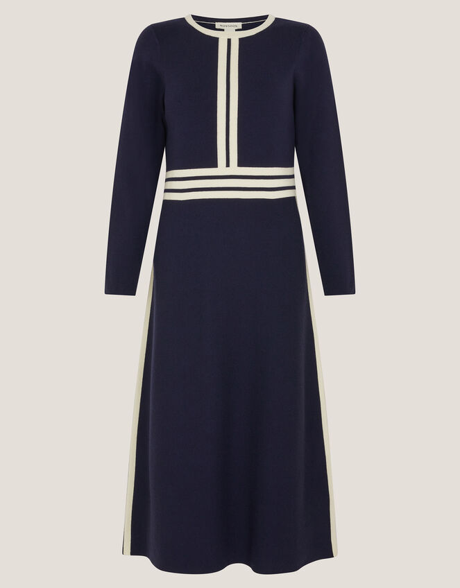 Keli Contrast Stripe Knit Midi Dress, Blue (NAVY), large