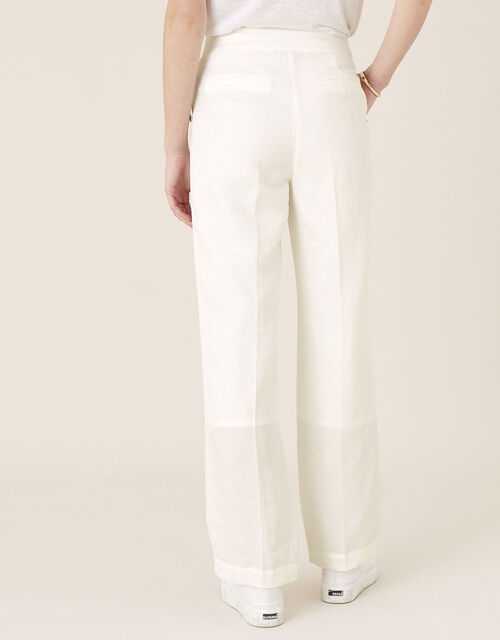 Smart Longer Length Trousers in Linen Blend, White (WHITE), large