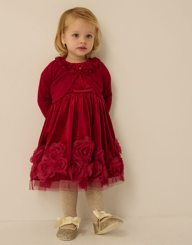 Baby Ottilie Appliqu&eacute; Rose Cardigan, Red (RED), large