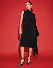 Drew Drape Midi Dress, Black (BLACK), large