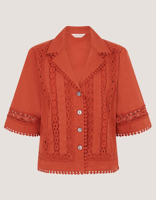 Irina Lace Trim Shirt, Orange (RUST), large