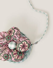 Flower Puff Round Gingham Bag, , large