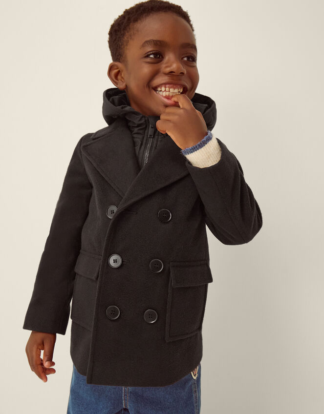 Quilted Hood Peacoat, Black (BLACK), large