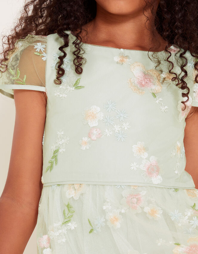Magdalena Floral Embroidered Tulle Dress, Green (SAGE), large