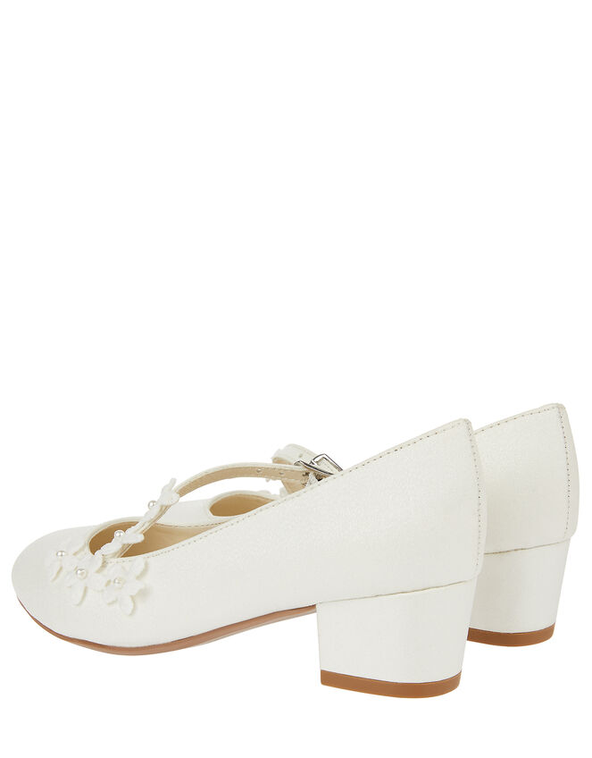 Evelyn Asymmetric Flower Trim Shoes, Ivory (IVORY), large
