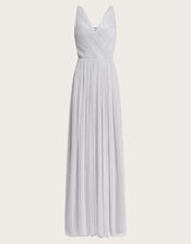 Anne Mesh Maxi Dress in Recycled Polyester, Silver (SILVER), large