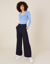 Circle Belt Wide Leg Trousers, Blue (NAVY), large