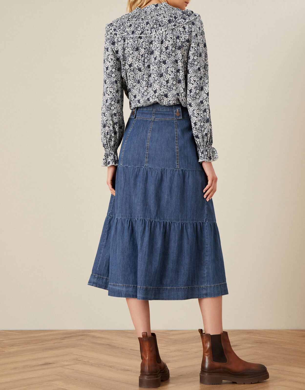 denim midi skirt