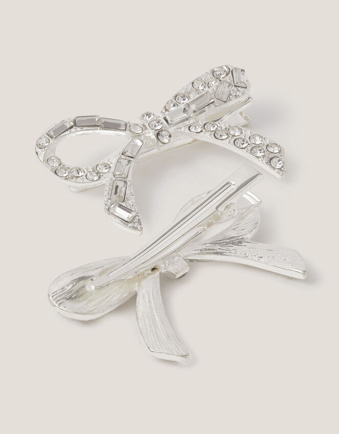 2-Pack Diamanté Bow Hair Clips, , large
